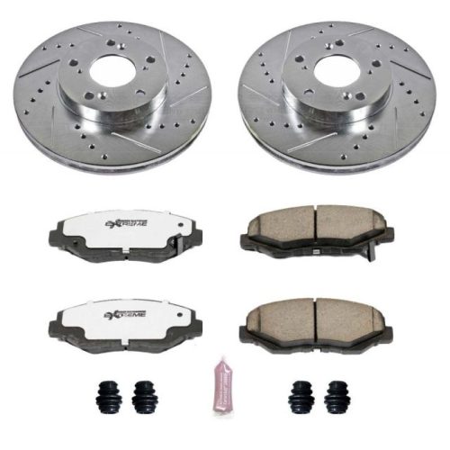 2013-2016 Honda Civic & 2005-2015 Acura ILX Front Z26 Street Warrior Brake Upgrade Kit - Heavy-Duty Drilled & Slotted Rotor with Carbon-Fiber Ceramic Pads - Premium Replacement