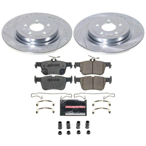 2021-2023 Ford Mustang Mach-E Rear Z26 Street Brake Upgrade Kit - High-Performance Drilled & Slotted Rotors with Carbon-Fiber Ceramic Pads for Heavy-Duty Street Driving - Premium Replacement