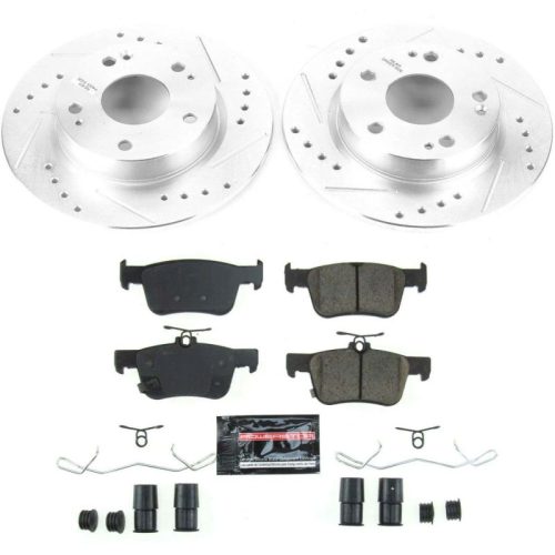 2019-2020 Honda Insight & Civic Rear Z23 Evolution Sport Brake Upgrade Kit - Heavy-Duty Drilled & Slotted Rotors with Carbon-Fiber Ceramic Pads - Premium Replacement