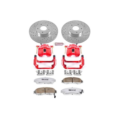 2003-2007 Honda Accord Front Brake Upgrade Kit with Drilled & Slotted Rotors, Carbon-Fiber Ceramic Pads, Powder Coated Calipers - Premium Replacement