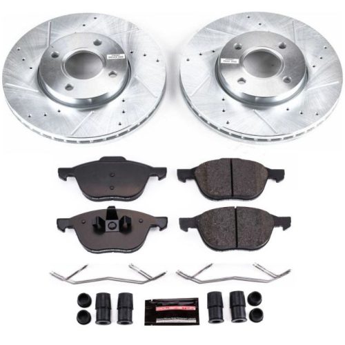 2005-2007 Ford Focus Front Brake Upgrade Kit with Drilled & Slotted Rotors and Carbon-Fiber Ceramic Pads - Premium Replacement