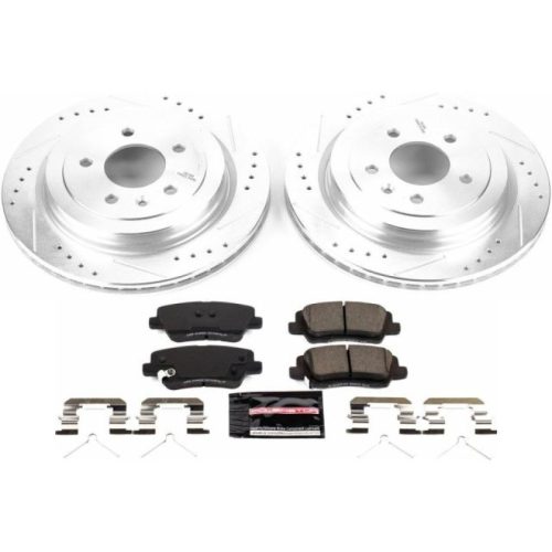 2016-2018 Cadillac ATS Rear Z23 Evolution Sport Brake Upgrade Kit - Premium Heavy-Duty Drilled & Slotted Rotor and Carbon-Fiber Ceramic Brake Pads