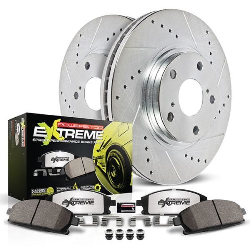 2017-2018 Tesla S & X Heavy-Duty Drilled and Slotted Brake Rotors and Carbon-Fiber Ceramic Brake Pads - Premium Replacement