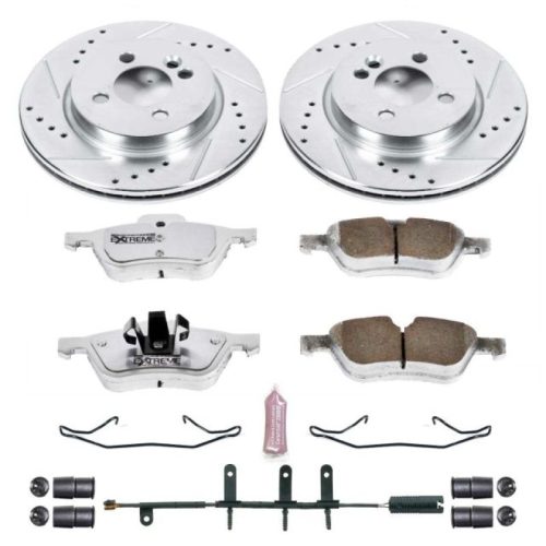 2007-2008 Mini Cooper Front Z26 Street Warrior Brake Upgrade Kit - Drilled & Slotted Rotors with Carbon-Fiber Ceramic Pads - Heavy-Duty Performance Replacement