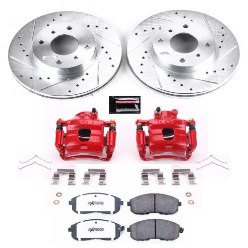 1993-1998 Nissan Altima Front Z26 Street Warrior Brake Upgrade Kit with Drilled & Slotted Rotors, Carbon-Fiber Ceramic Pads, Powder Coated Calipers - Premium Replacement