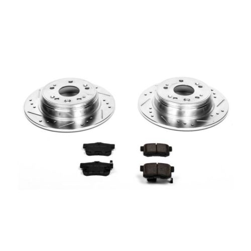 2002-2004 Honda CR-V Rear Z23 Evolution Sport Brake Upgrade Kit - Drilled & Slotted Rotors with Carbon-Fiber Ceramic Brake Pads for Heavy-Duty Performance - Premium Replacement