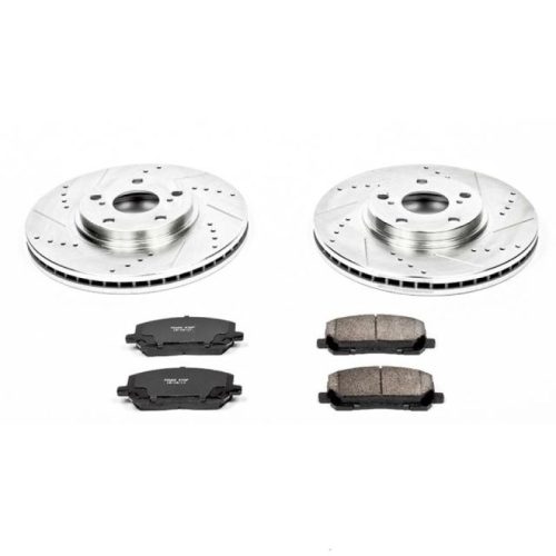 2004-2007 Toyota Highlander Front Z23 Evolution Sport Brake Kit - Premium Heavy-Duty Drilled & Slotted Rotor and Carbon-Fiber Ceramic Brake Pads Upgrade