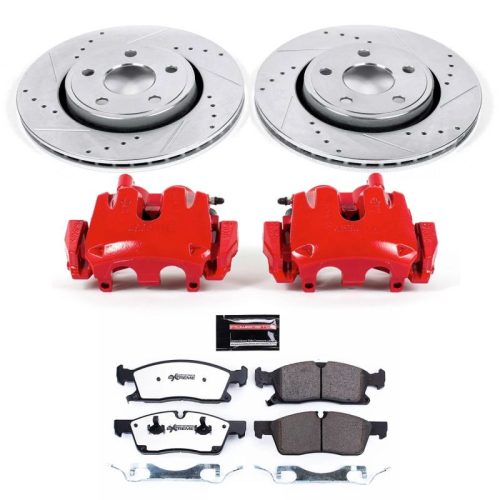 2011-2014 Jeep Grand Cherokee Front Heavy-Duty Drilled & Slotted Rotor and Ceramic Brake Pad Assembly - Premium Replacement