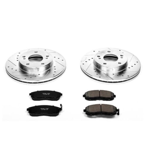 1989-1993 Nissan Maxima Front Heavy-Duty Drilled & Slotted Brake Rotors with Carbon-Fiber Ceramic Brake Pads - Premium Replacement
