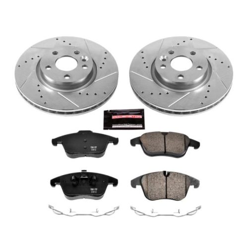 2010-2013 Volvo S60, 2011-2013 Volvo S80 Heavy-Duty Drilled & Slotted Brake Rotor and Carbon-Fiber Ceramic Brake Pad Assembly - Premium Replacement