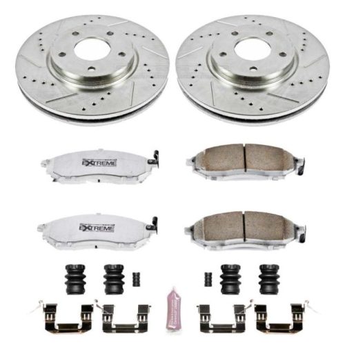 2003-2006 Infiniti M45 & Q45 Front Z26 Street Warrior Brake Upgrade Kit - Heavy-Duty Drilled & Slotted Rotors with Carbon-Fiber Ceramic Pads