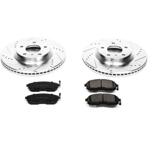 2003-2005 Infiniti G35 & Nissan 350Z Front Z23 Evolution Sport Brake Upgrade Kit - Heavy-Duty Drilled & Slotted Rotors with Carbon-Fiber Ceramic Pads - Premium Replacement