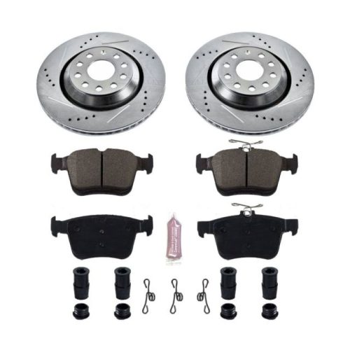 2016-2018 Volkswagen Atlas, 2017 Audi RS3 Rear PowerStop Z23 Evolution Sport Brake Upgrade Kit - Heavy-Duty Drilled & Slotted Brake Rotors with Carbon-Fiber Ceramic Pads and Hardware