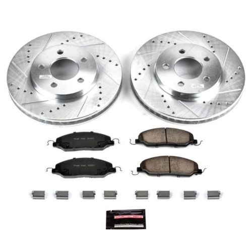 2005-2010 Ford Mustang Front Z23 Evolution Sport Brake Kit with Drilled & Slotted Rotors and Carbon-Fiber Ceramic Pads - Premium Replacement