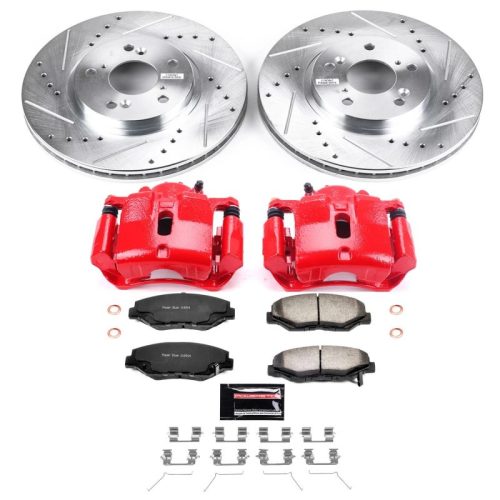 2003-2007 Honda Pilot Front Z36 Truck & Tow Brake Upgrade Kit with Drilled & Slotted Rotors and Powder Coated Calipers - Premium Heavy-Duty Replacement