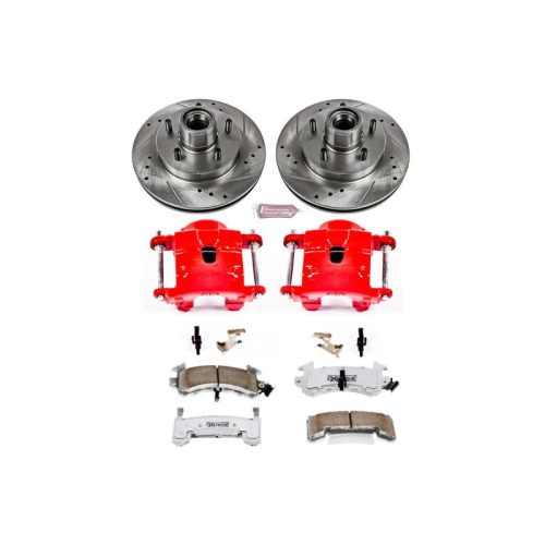 1984-1987 Pontiac Grand Prix Front Brake Upgrade Kit with Drilled & Slotted Rotors, Carbon-Fiber Ceramic Pads, Powder Coated Calipers - Heavy-Duty Performance Replacement