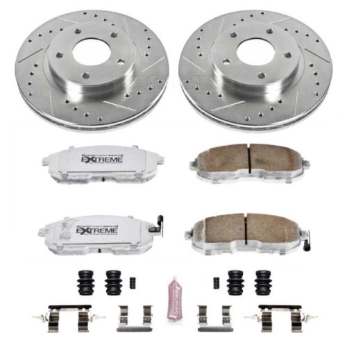 2000-2001 Infiniti I30 Front Z26 Street Warrior Brake Upgrade Kit - High Performance Drilled & Slotted Rotors with Carbon-Fiber Ceramic Pads - Premium Replacement