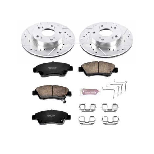 2006-2011 Honda Civic Front Z23 Evolution Sport Brake Upgrade Kit - Heavy-Duty Drilled & Slotted Rotors with Carbon-Fiber Ceramic Pads - Premium Replacement