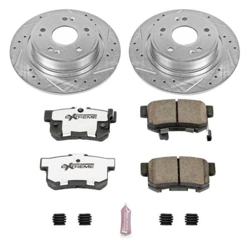 2006-2021 Honda Accord, 2016-2021 Acura ILX Rear Z26 Street Warrior Brake Upgrade Kit - Heavy Duty Drilled and Slotted Rotors with Carbon-Fiber Ceramic Pads for High Performance and Towing Reliability - Premium Replacement