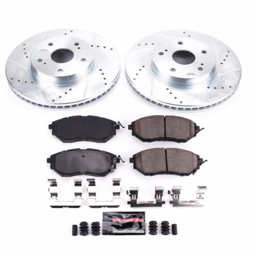 2015 Subaru Legacy Front Z23 Evolution Sport Brake Upgrade Kit - Premium Heavy-Duty Performance with Drilled & Slotted Rotors and Carbon-Fiber Ceramic Pads