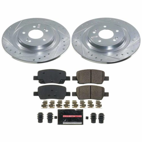 2022-2024 Kia Carnival Rear Brake Rotor and Carbon-Fiber Ceramic Brake Pad Upgrade - Heavy-Duty Drilled & Slotted Performance Replacement by PowerStop Part K9221