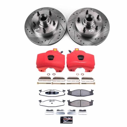 1997-2002 Ford E-150 Econoline Club Wagon Heavy-Duty Truck & Tow Brake Upgrade Kit with Drilled & Slotted Rotors, Carbon-Fiber Ceramic Pads, Powder Coated Calipers - Premium Replacement