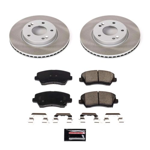 2016-2018 Hyundai Veloster and Kia Forte Front Semi-Coated Rotor and Ceramic Brake Pad Assembly - Premium Replacement