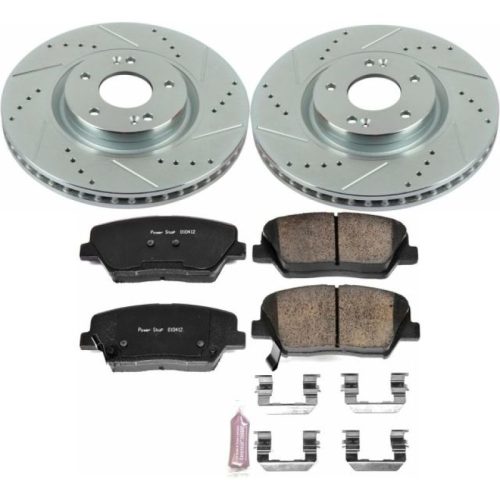 2012-2017 Hyundai Azera Front Brake Rotor and Carbon-Fiber Ceramic Pad Upgrade Kit - Heavy-Duty Drilled & Slotted Performance Brake System with Premium Hardware - Premium Replacement