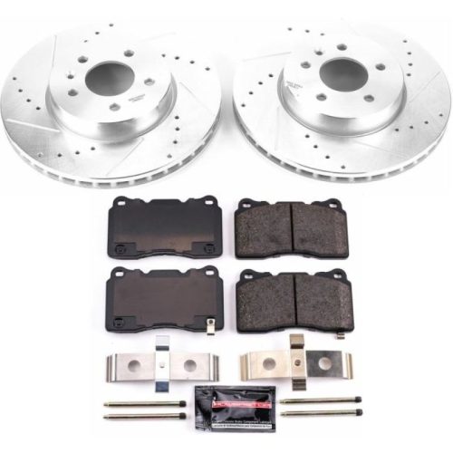 2013-2016 Cadillac ATS Front Z23 Evolution Sport Brake Upgrade Kit - Premium Heavy-Duty Drilled & Slotted Rotors with Carbon-Fiber Ceramic Pads