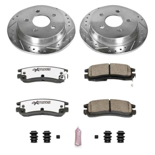 2000-2005 Buick Century Rear Z26 Street Warrior Brake Upgrade Kit - Heavy Duty Drilled & Slotted Rotors with Carbon-Fiber Ceramic Pads for Performance & Towing - Premium Replacement