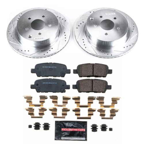 2009 Infiniti FX35 Rear Z26 Street Warrior Brake Upgrade Kit - Premium Heavy-Duty Drilled & Slotted Rotors with Carbon-Fiber Ceramic Pads - Reliable Performance for Street-Driven Muscle Cars