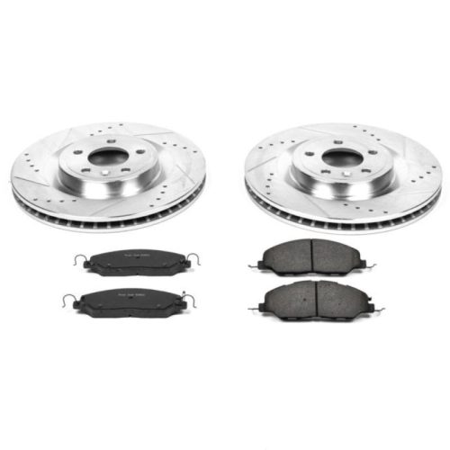 2011-2014 Ford Mustang Front Brake Upgrade Kit with Drilled & Slotted Rotors and Carbon-Fiber Ceramic Pads - Premium Heavy-Duty Replacement