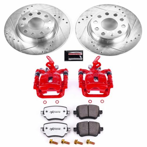2015 Volkswagen Golf Rear Power Stop Z26 Street Warrior Brake Upgrade Kit with Powder Coated Calipers - Heavy-Duty Performance with Drilled & Slotted Rotors and Carbon-Fiber Ceramic Pads