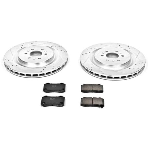 2004-2009 Cadillac CTS & 2006-2008 Cadillac STS Heavy-Duty Drilled & Slotted Brake Rotor and Carbon-Fiber Ceramic Brake Pad Assembly - Premium Replacement