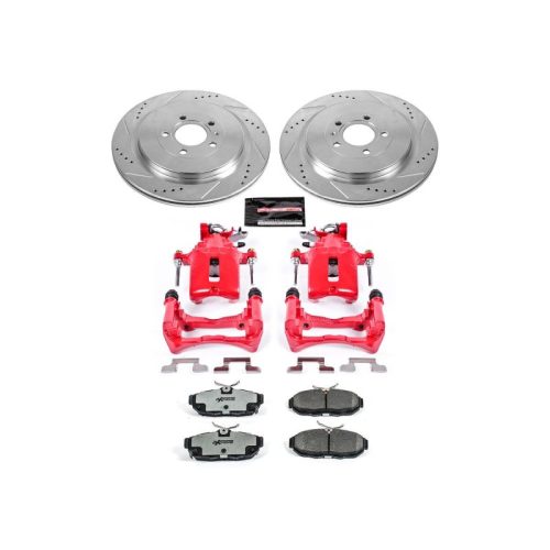 2013-2014 Ford Mustang Rear Z26 Street Warrior Brake Upgrade Kit with Drilled & Slotted Rotors and Powder Coated Calipers - Heavy-Duty Performance Replacement