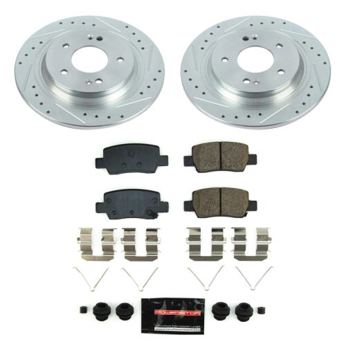2021-2022 Kia Seltos Rear Z23 Evolution Sport Brake Upgrade Kit - Premium Heavy-Duty Performance with Drilled and Slotted Rotors, Carbon-Fiber Ceramic Pads, Hardware Included