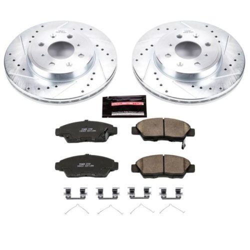 2015-2018 Honda Fit Front Z23 Evolution Sport Brake Upgrade Kit - Heavy-Duty Drilled & Slotted Rotors with Carbon-Fiber Ceramic Pads - Premium Replacement