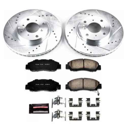 1993-1996 Honda Prelude Front Z23 Evolution Sport Brake Upgrade Kit - Premium Heavy-Duty Drilled & Slotted Rotors with Carbon-Fiber Ceramic Brake Pads