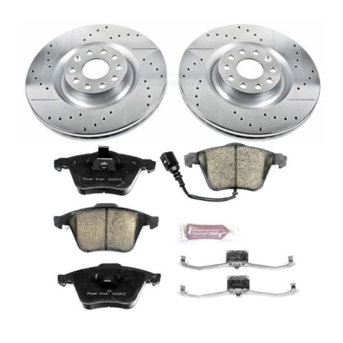 2010-2012 Volkswagen CC Front Z23 Evolution Sport Brake Kit - Premium Heavy-Duty Drilled & Slotted Rotor and Carbon-Fiber Ceramic Brake Pads Upgrade