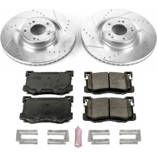 2015-2017 Hyundai Genesis & Kia K900 Front Z23 Evolution Sport Brake Upgrade Kit - Heavy-Duty Drilled & Slotted Rotors with Carbon-Fiber Ceramic Pads and Hardware - Premium Replacement