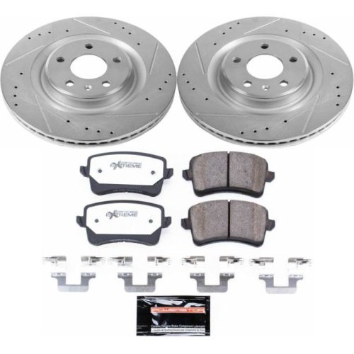 2011-2015 Audi S4, S5 & Q5 Heavy-Duty Drilled and Slotted Brake Rotor and Carbon-Fiber Ceramic Brake Pad Assembly - Premium Replacement