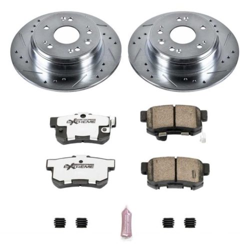 2002-2004 Honda CR-V Rear Z26 Street Warrior Brake Upgrade Kit - Heavy Duty Drilled & Slotted Rotors with Carbon-Fiber Ceramic Pads for Performance Vehicles - Premium Replacement