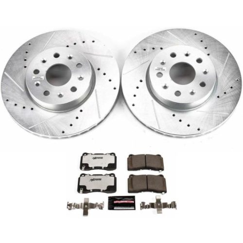 2016-2018 Cadillac CT6 Front Z26 Street Warrior Brake Upgrade Kit - Heavy Duty Drilled & Slotted Rotors with Carbon-Fiber Ceramic Pads - Premium Replacement