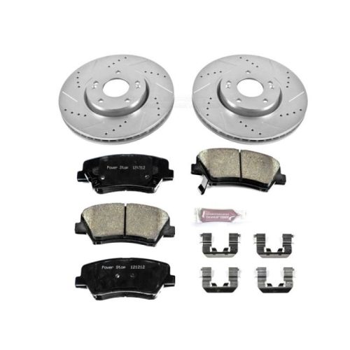 2013-2015 Hyundai Veloster Front Z23 Evolution Sport Brake Upgrade Kit - Heavy-Duty Drilled & Slotted Rotor with Carbon-Fiber Ceramic Pads - Premium Replacement