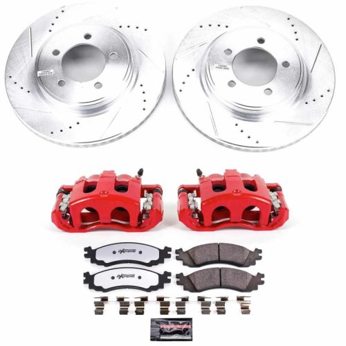 2006-2008 Ford Explorer & Mercury Mountaineer Heavy-Duty Brake Upgrade Kit with Drilled & Slotted Rotors, Carbon-Fiber Ceramic Pads, Powder Coated Calipers - Premium Replacement