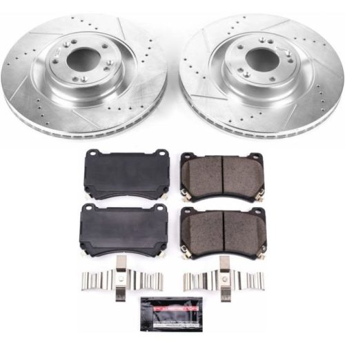 2011-2014 Hyundai Equus & Genesis Front Z23 Evolution Sport Brake Rotor and Pad Assembly - Heavy-Duty Drilled & Slotted Performance Upgrade