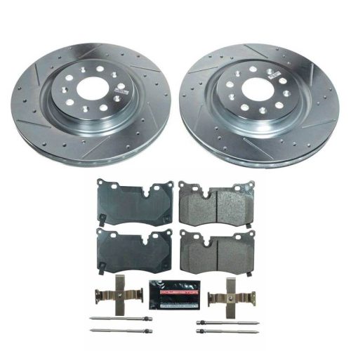2020-2024 Chevrolet Corvette Rear Power Stop Z23 Evolution Sport Brake Upgrade Kit - Heavy-Duty Drilled & Slotted Rotors with Carbon-Fiber Ceramic Pads, Hardware, and Low Dust Performance