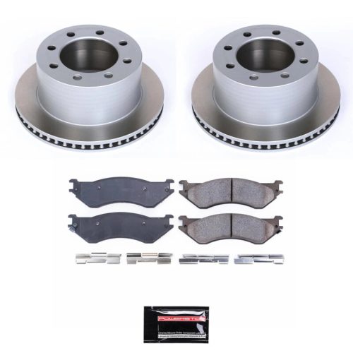 2001-2002 Dodge Ram 2500/3500 Rear Heavy-Duty Semi-Coated Rotor and Ceramic Brake Pad Assembly - Premium Replacement