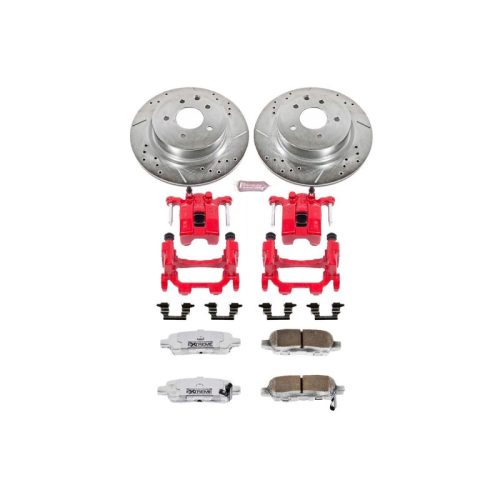 2010-2014 Nissan 370Z Heavy Duty Brake Upgrade Kit with Drilled & Slotted Rotors, Carbon-Fiber Ceramic Pads, Powder Coated Calipers - Premium Replacement