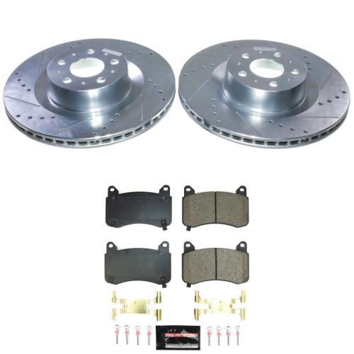 2020-2024 Tesla Y Front Z23 Evolution Brake Upgrade Kit - Heavy-Duty Drilled & Slotted Rotors with Carbon-Fiber Ceramic Pads - Premium Replacement